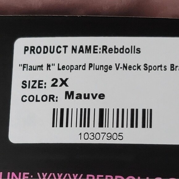 Rebdolls Women's FLAUNT IT leopard plunge V neck sports Bra Plus size 2X mauve - Picture 4 of 12